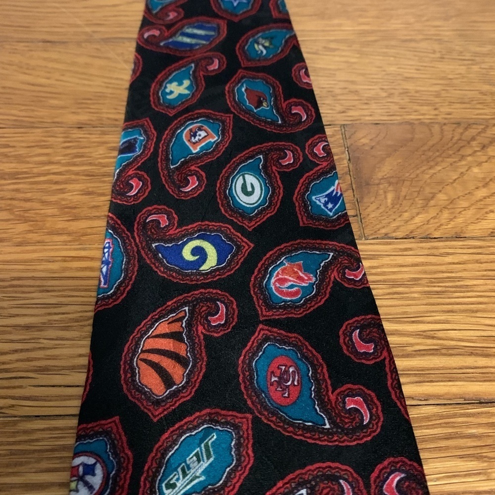 NFL Teams Logo Tie Paisley Black Logos All Over Print Mens Made In USA Silk
